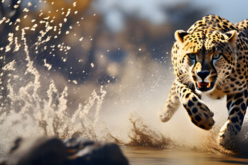 jaguar sprinting in water