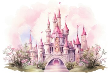 Princess castle in a fairytale style, a wonderful cute princess castle in a fairytale style, pink design. Ai generated