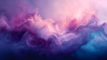 Subdued hues of blush pink, misty lavender, and soft teal smoke elegantly intermingling on a deep plum canvas, crafting a sophisticated and delicate abstract display.  - obrazy, fototapety, plakaty