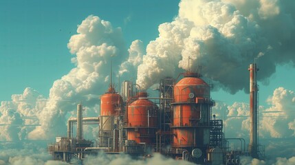 Wielka fabryka z chmurą dymu - obrazy, fototapety, plakaty