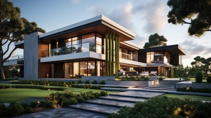 Fototapeta na wymiar Luxury exterior of a contemporary villa with unique design