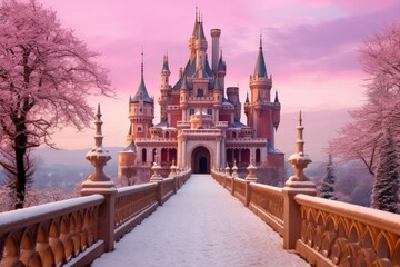 A wonderful cute princess castle in a fairytale style, a wonderful cute princess castle in a fairytale style, pink design. Ai generated