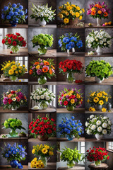 Fototapeta premium Background from a set of realistic still lifes with bouquets of flowers for a floral theme