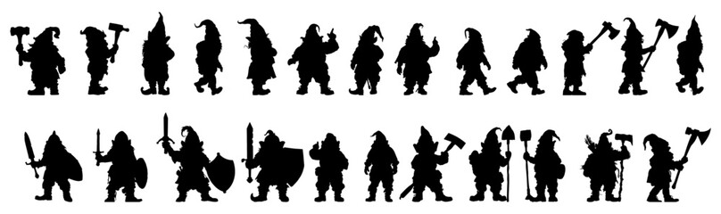 set of silhouette of dwarf.