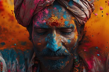 Holi Festival , Reimagine a famous Indian painting with a Holi-themed twist, using iconic elements and festival colors.