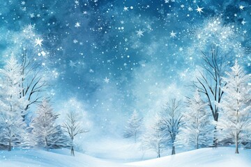 A wintry Christmas scene with blue background and delicate snowflakes. Generative AI - obrazy, fototapety, plakaty