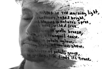A poetic double exposure paintography portrait adorned with rhymes - 733208500