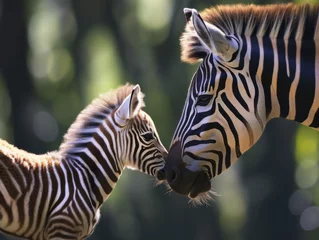 Tuinposter A photograph captures the emotional atmosphere as a zebra and her baby navigate the untamed wilderness. Perfect for social media, art prints, greeting cards, wallpapers, backgrounds and much more © sravanthi