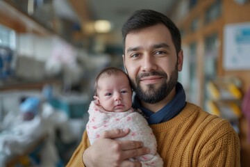 A man gently cradles a baby in his arms, showing the deep and nurturing connection between a father and his child.