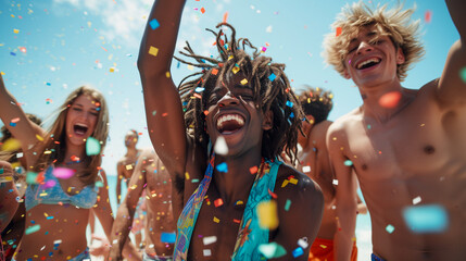 Fototapeta premium young multiethnic people enjoying a beach party