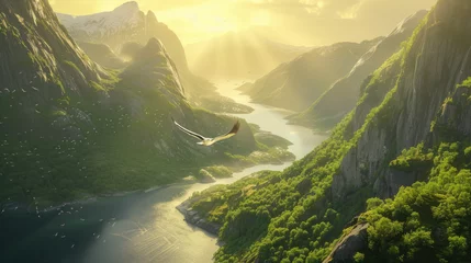 Foto op Plexiglas a splendid landscape with mountains and a river © Kien