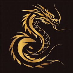 gold dragon logo design on dark background. Gold dragon zodiac symbol. decoration for spring festival, greeting card, and tattoo