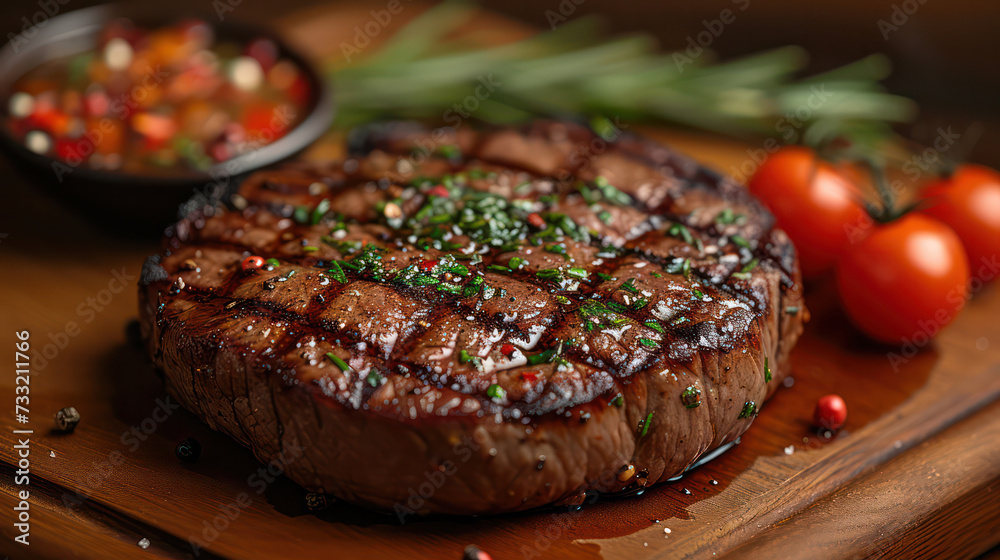 Wall mural delicious beef steak in restaurant for dinner