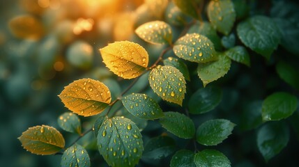 Piękne symetryczne liście z odcieniami zieleni stworzone przez promienie światła. Tapeta natura tło - obrazy, fototapety, plakaty