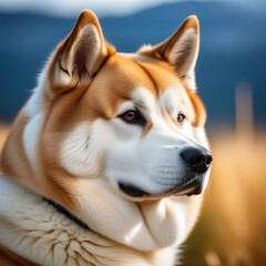 Japanese Dog Akita Inu portrait. Akite outside shot. Generative AI