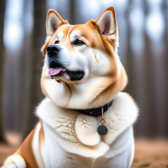 Japanese Dog Akita Inu portrait. Akite outside shot. Generative AI