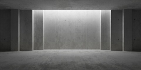 Abstract empty, modern concrete room with recess or niche with ceiling light and rough floor - industrial interior background template