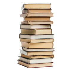A stack of hardcover books with blank spines isolated on transparent background