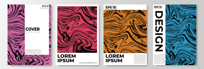 fluid color cover set with marble style. cover layout for a4 background