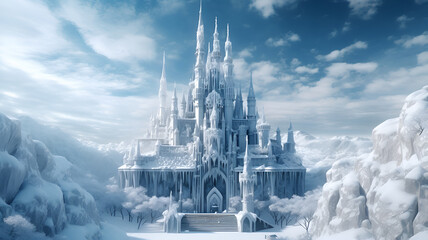 "Winter Wonderland: Enchanting 3D Rendered Snowcastle Amidst a Blizzard | Intricate Frosty Fortress Evoking the Magic of the 2023 Winter Season