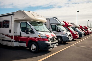 Motorhomes on display for sale at a thriving dealership. Generative AI