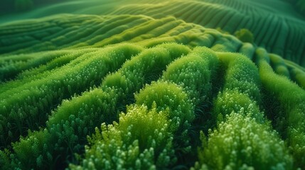 Aeratorowa panorama zadbanej, zielonej polany - obrazy, fototapety, plakaty