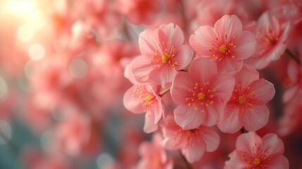 Wiosną na drzewie zakwita wiele różowych kwiatów. Tło, tapeta - obrazy, fototapety, plakaty
