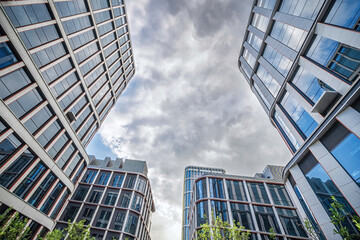 Glass Facades of Corporate Buildings with Sky Reflections