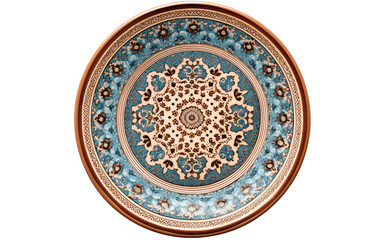 Ceramic Plate Inspired by Persian Carpets Isolated on Transparent Background PNG.