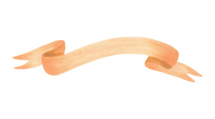 Brown ribbon for text.Illustration with watercolors and markers.Hand drawn isolated stripe for banner.Drawing of vintage curved blank ribbon for cards or invitations.Template for message.