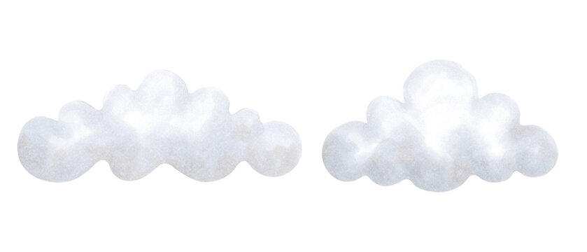 Set of blue clouds.Illustration with markers in watercolor style.Handmade isolated clip art of sky elements.Cartoon children's sketch for prints, packaging, clothing, cards, baby shower, fabric.