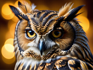 Close-Up of Owl with Piercing Eyes - Captivating Wildlife Portrait for Design Projects