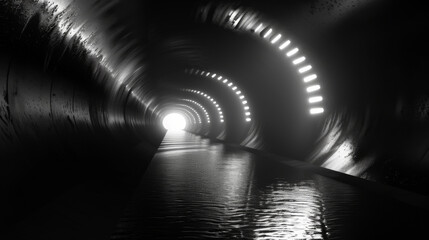 An abstract video showing multiple lights from a tunnel into the darkness.