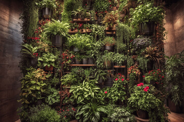 Obraz premium Landscaping of the wall. The concept of vertical landscaping of premises. A modern solution in the design and decor of premises