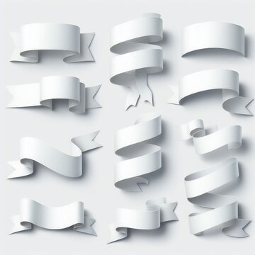 set of white ribbons isolated on white background
