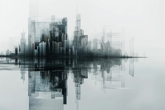 Abstract images of buildings and reflection of water.