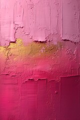 An image of a painting featuring pink and yellow colors displayed on a wall.