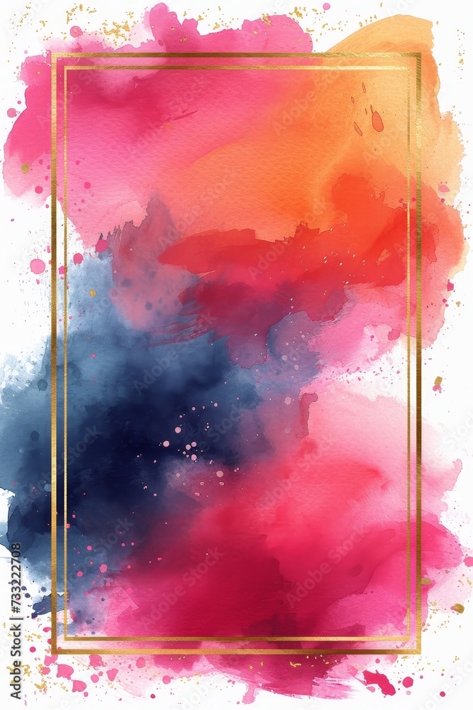 Aufkleber an image of a watercolor background with a gold frame, showcasing the harmonious combination of art 