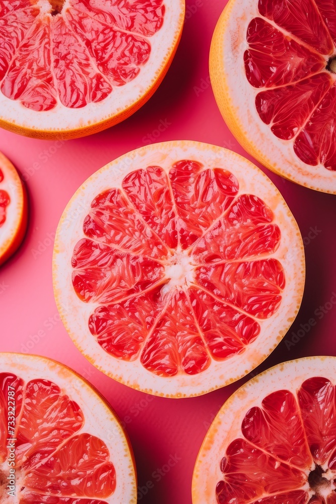 Poster Red grapefruit slices pattern background