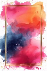 An image of a watercolor background with a gold frame, showcasing the harmonious combination of art and elegance.