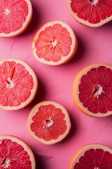 halved grapefruit placed on a pink surface