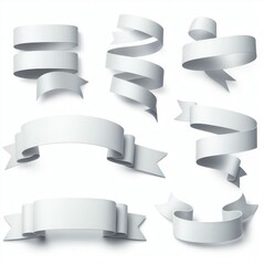 set of white ribbons isolated on white background

