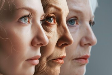 Woman's portrait isolated on white, 20,40,60 years old.
