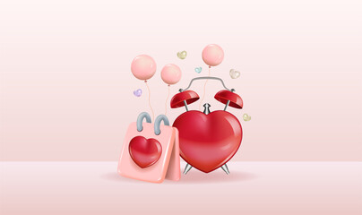 A festive banner. Pink background, calendar, balloons, heart.
A vector image. Space for copying.