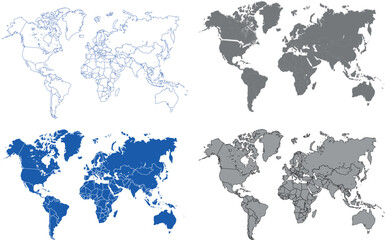 world map. world map colored border white