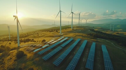 Next-generation renewable energy solutions such as solar panels and wind turbines harnessing clean energy sources for a sustainable future