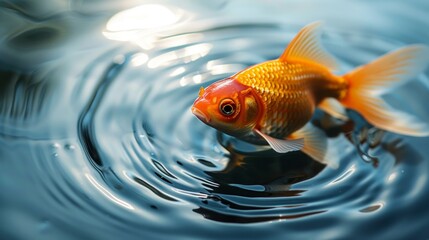 Tranquil goldfish gliding gracefully in serene pond waters, their shimmering scales catching the sunlight.