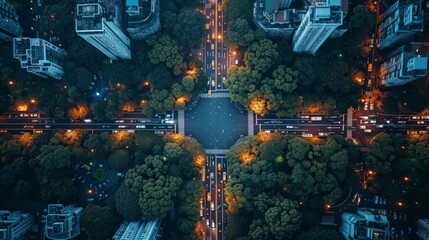  Urban Nighttime Aerial Intersection