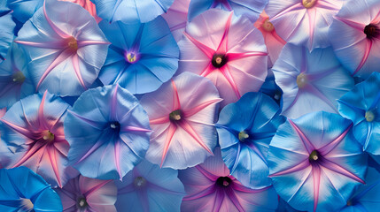 Morning glory flowers,  graphic banner. Frame filled with flowers