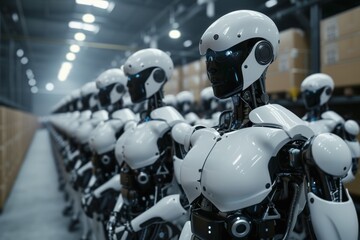 Fototapeta premium robot assembly or group of cyborgs in factory